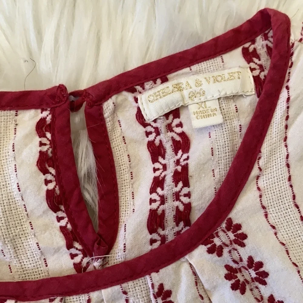 Chelsea and Violet red & cream linen pajama set
